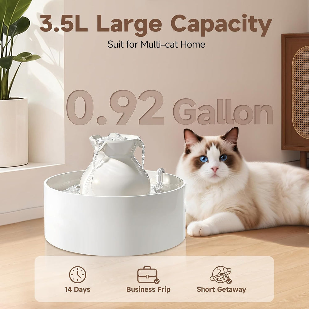PETIMI Ceramic Cat Water Fountain, 3L/101 fl oz Ultra-Quiet Pet Water Fountai...