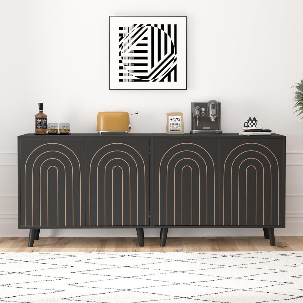 weselon 63" Sideboard Buffet Cabinet Set of 2, Modern Accent Cabinet wit...