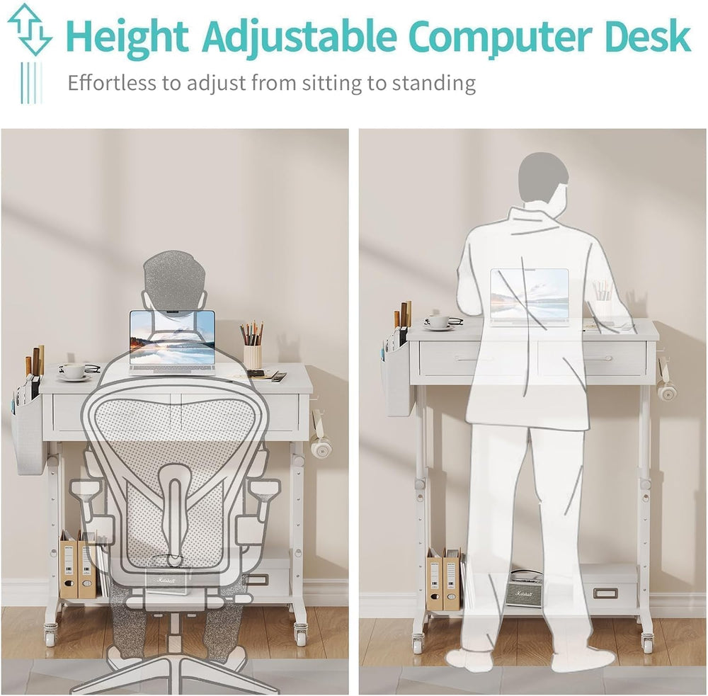 WINAZ Small Rolling Standing Desk with Drawers & Storage, 32 Inch Height ...