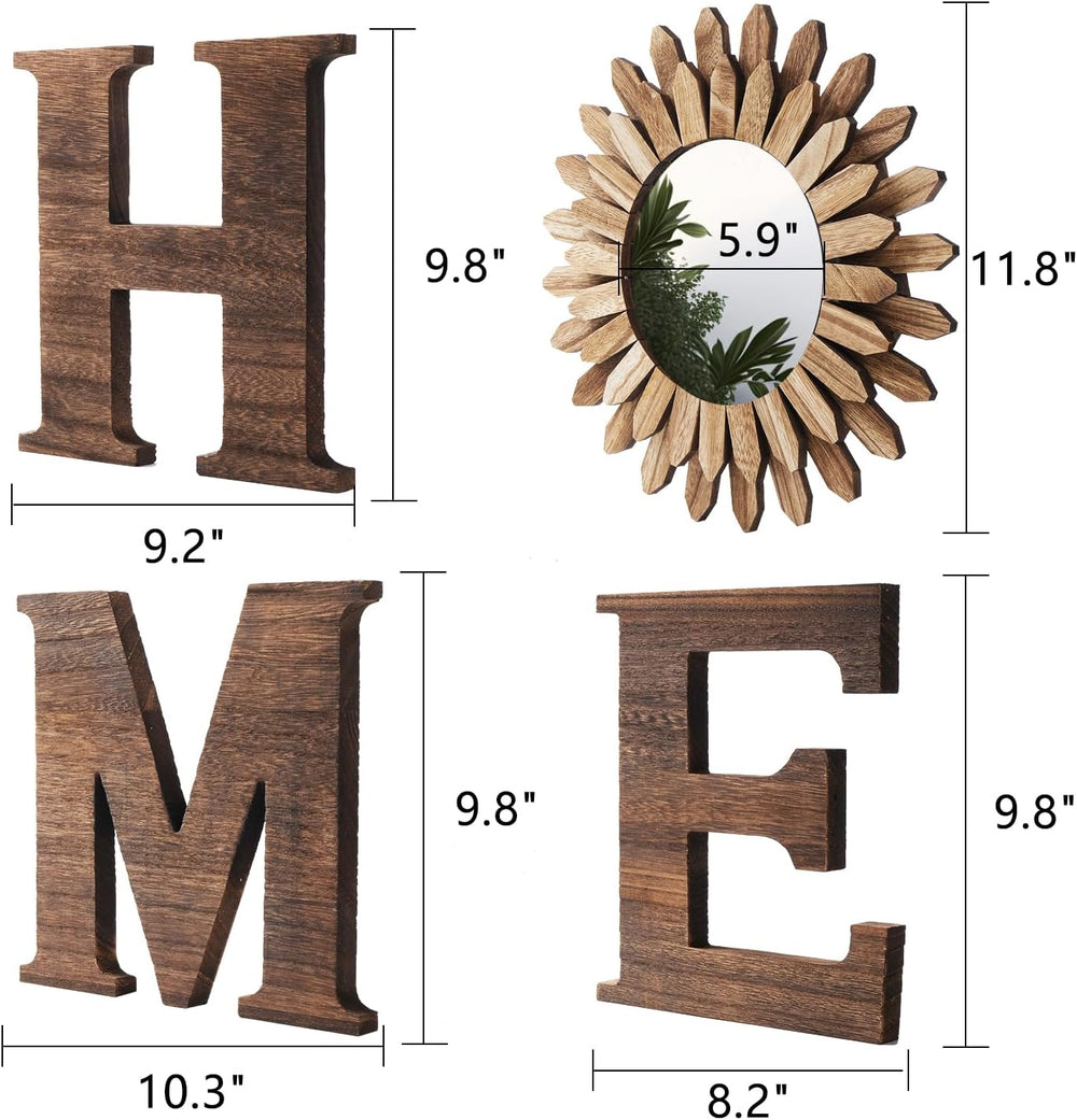 CHIF HAUTH Wood Home Sign with Sunflower Shaped Wood Mirror