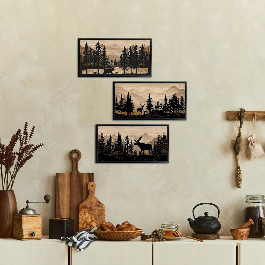 WELMECO Rustic Cabin Decor Bear Moose Deer Wall Art Cabin Bathroom Decor