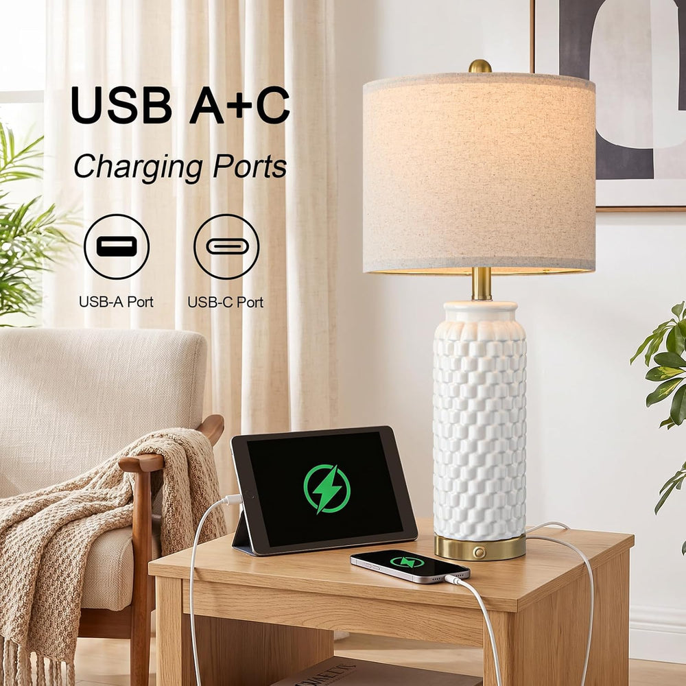 USumkky 25'' Touch Table Lamp for Nightstand White Ceramic -3 Way Dim...