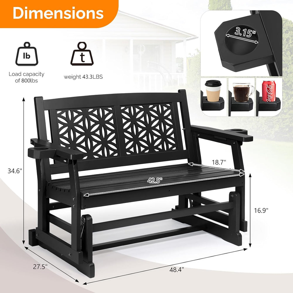 VINGLI Outdoor Glider for Adults, Patio Glider Love Seat with Cup Holders, Wo...