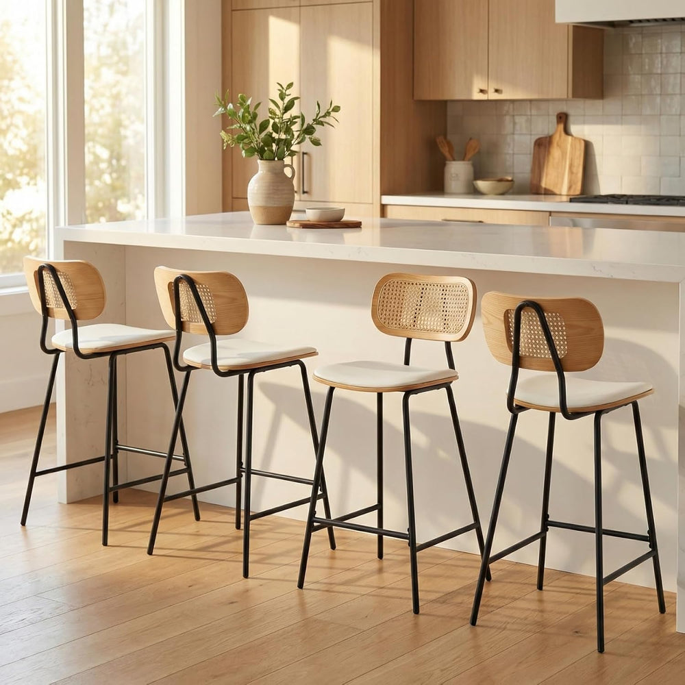 HEAH-YO Rattan Counter Stools Set of 2, 26 Inches Counter Height Bar Stools w...