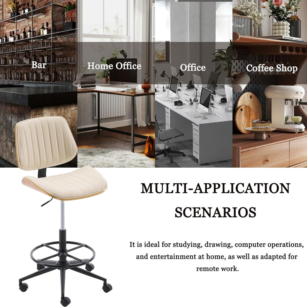 Drafting Chair for Standing Desk, Armless Tall Office Chair with Bentwood Bac...
