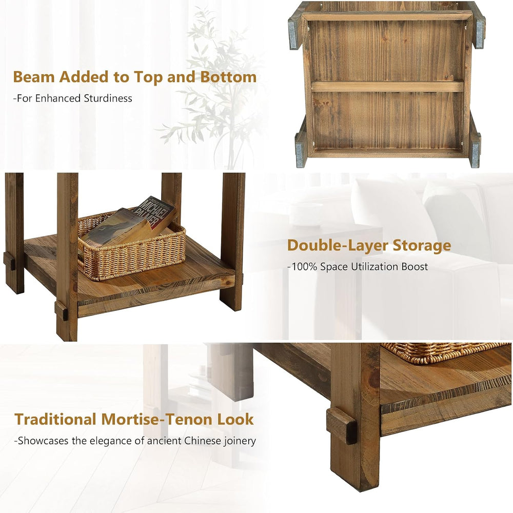 HOKYHOKY Set of 2 Solid Wood End Table, 2-Tier Farmhouse Side Table