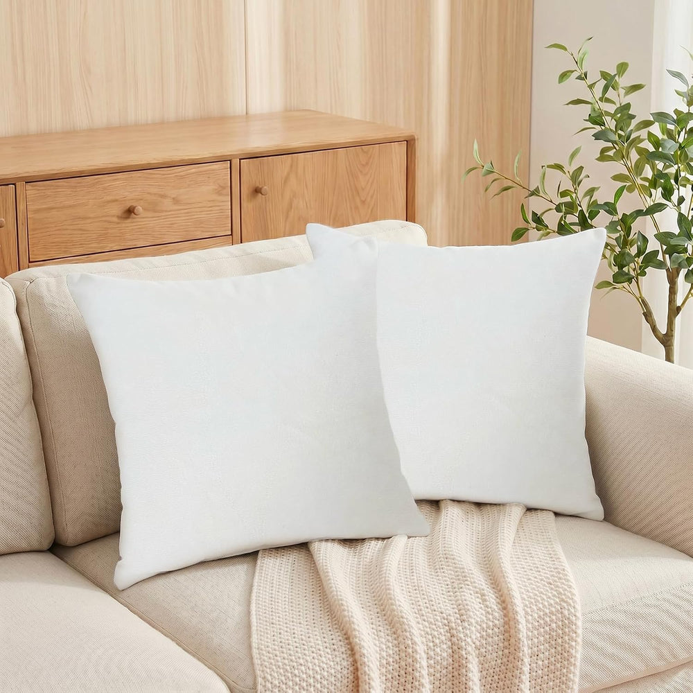 Set of 2 Velvet Throw Pillows with Inserts Included, 18x18 Cream