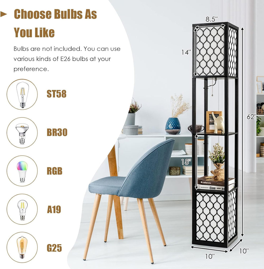 Tangkula Modern Shelf Floor Lamp, Freestanding Double Lamp w/ 2-Tier Wood She...