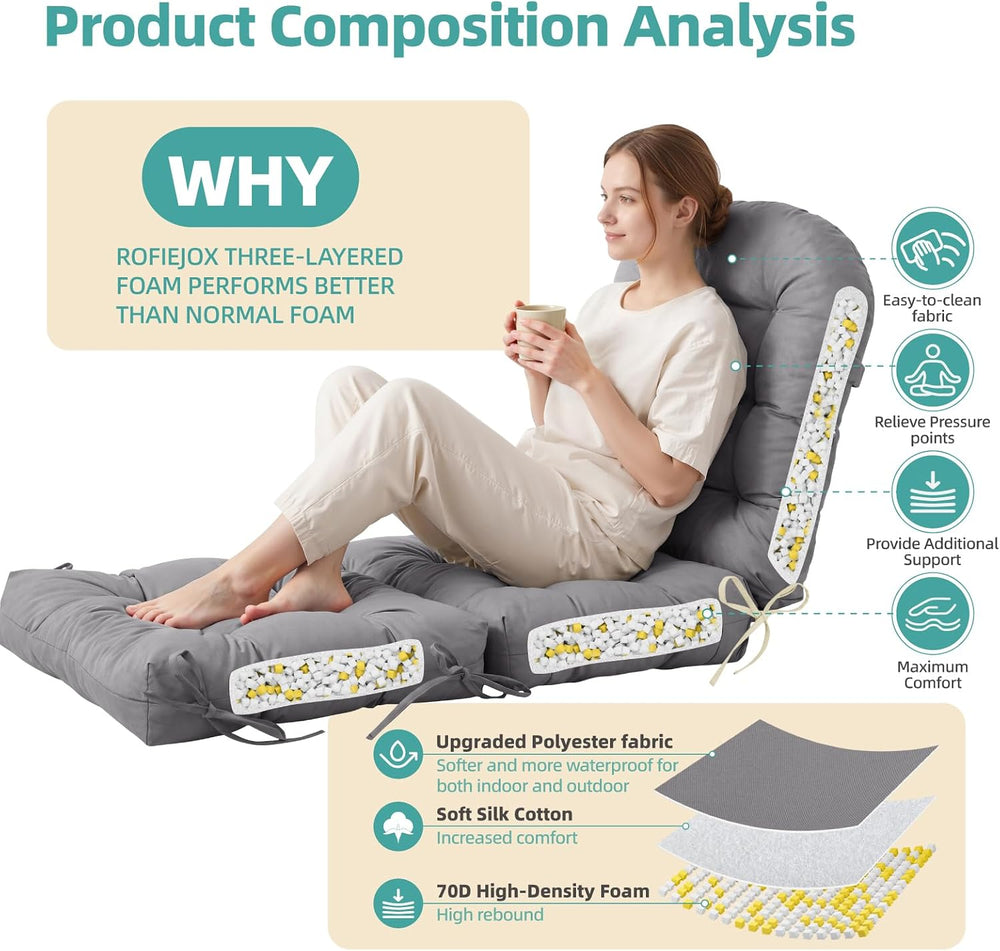 Rocking Chair Cushion Set with Ottoman Pad 4-in Thick, Grey