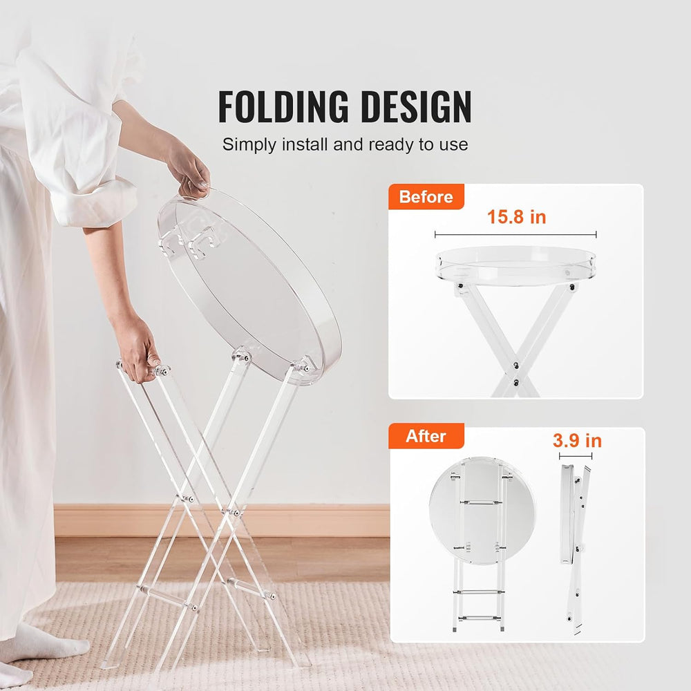VEVOR Acrylic Folding Tray Table, Acrylic End Table with Folding X Leg, Clear...