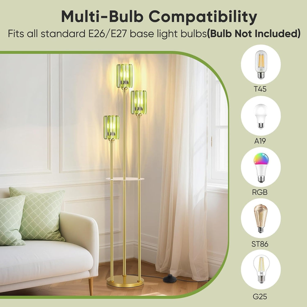Elegant Modern Crystal Floor Lamp with Shelves for Living Room