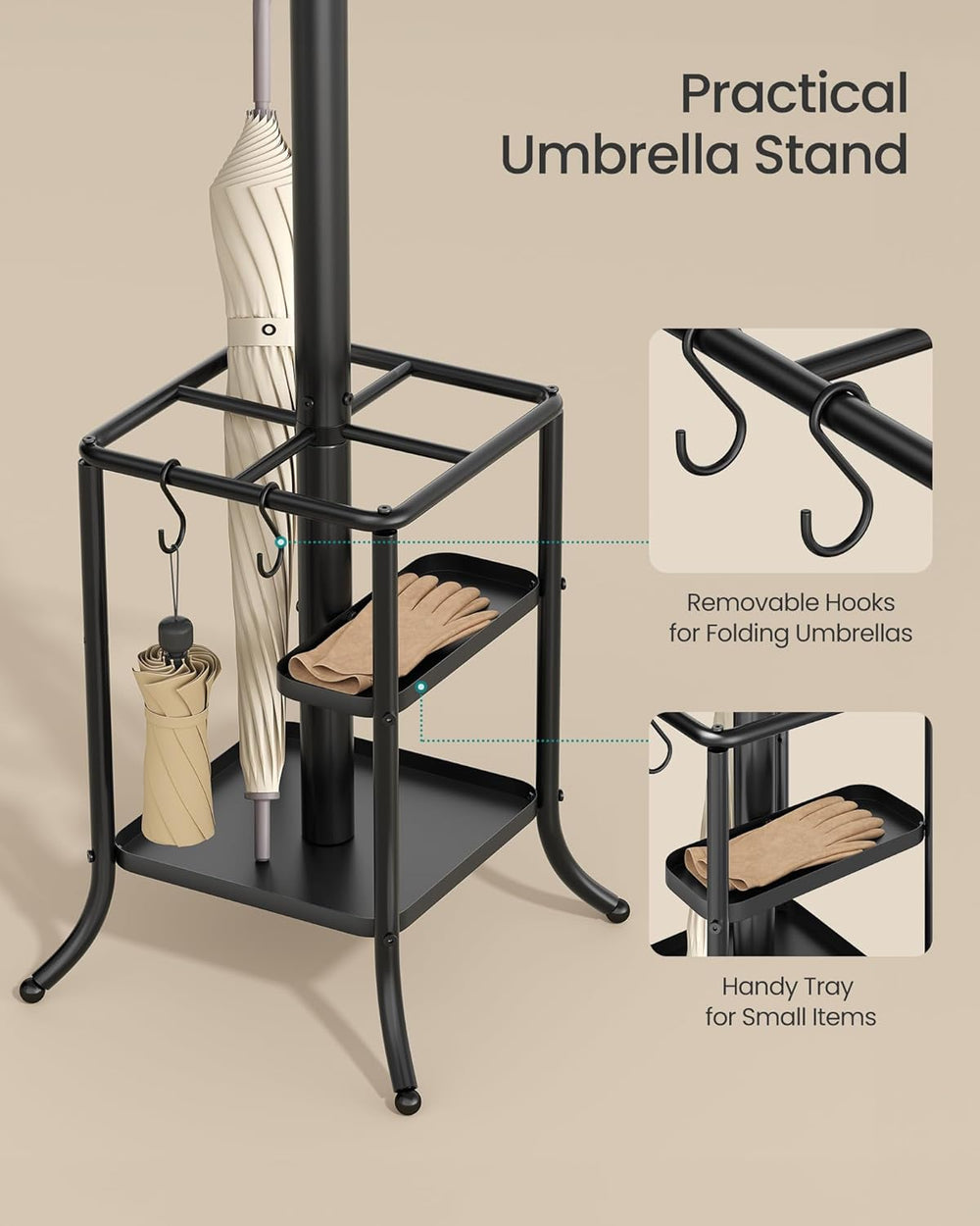 SONGMICS Metal Coat Rack Freestanding, with Umbrella Holderl, 12 Hooks