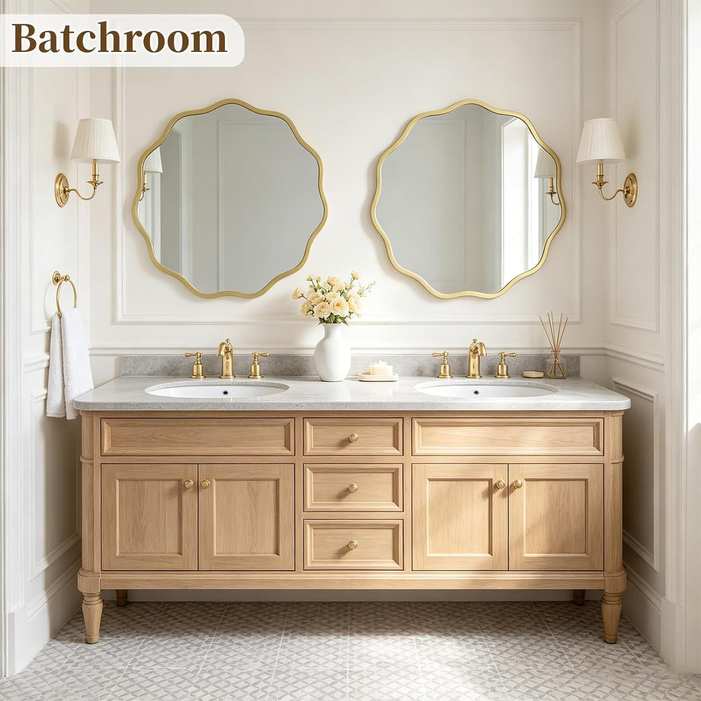 HOMECOOKIN 24" Wavy Round Wall Mirror, Gold Scalloped Circle Mirror Edge...