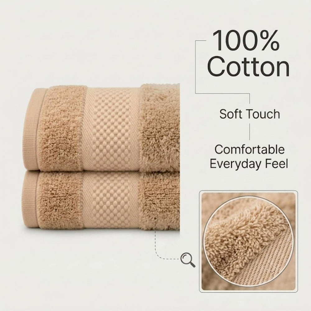 100% Cotton Soft Luxury Bath Towels Set of 2, Lightweight, Quick Dry, Beige