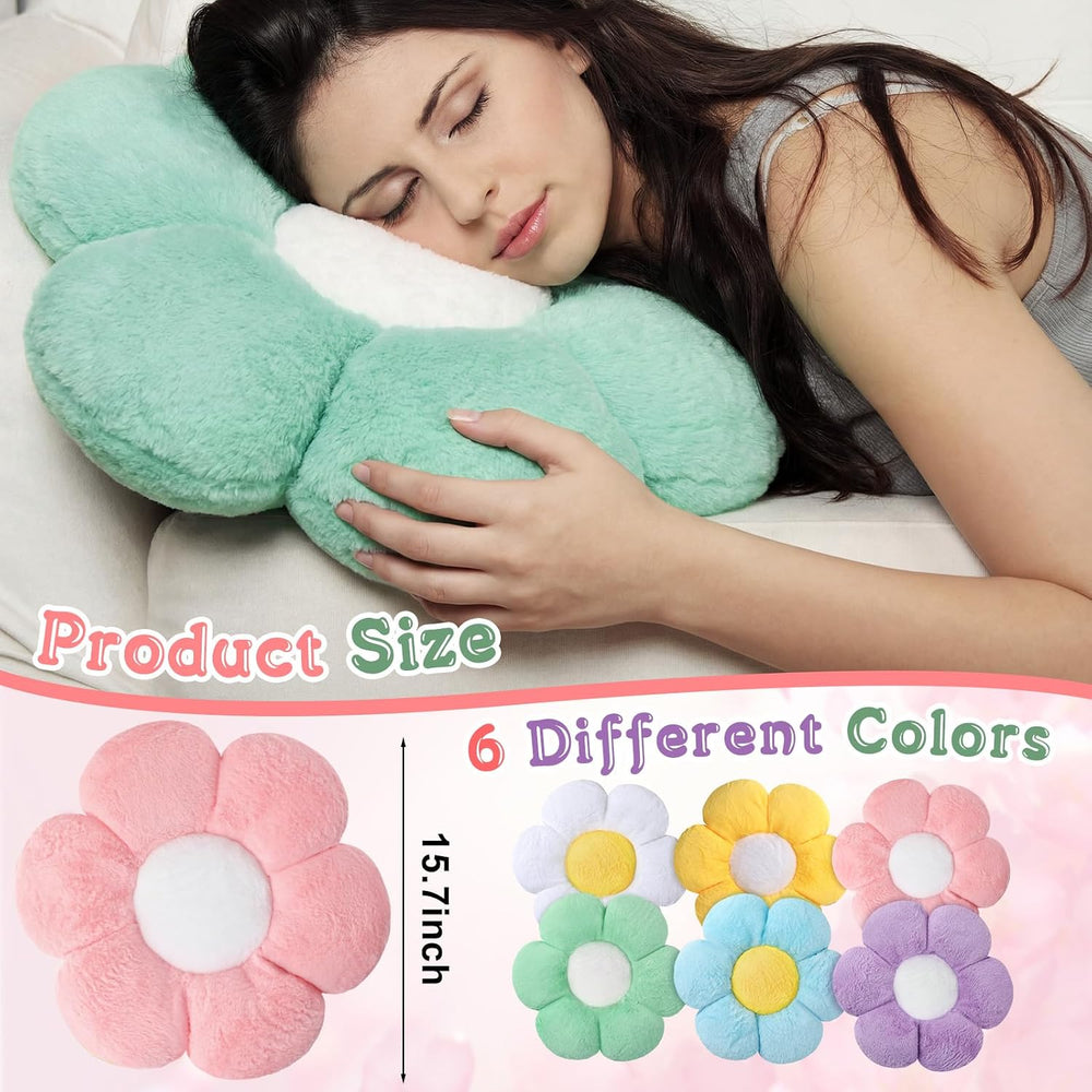 Coume 6 Pcs Flower Pillow Daisy Floor Cushions Decor, Pastel, Long Plush