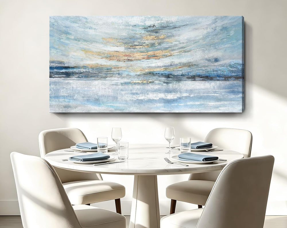 Nicetop Large Ocean Canvas Wall Art 48x24 Abstract Coastal Blue Gold