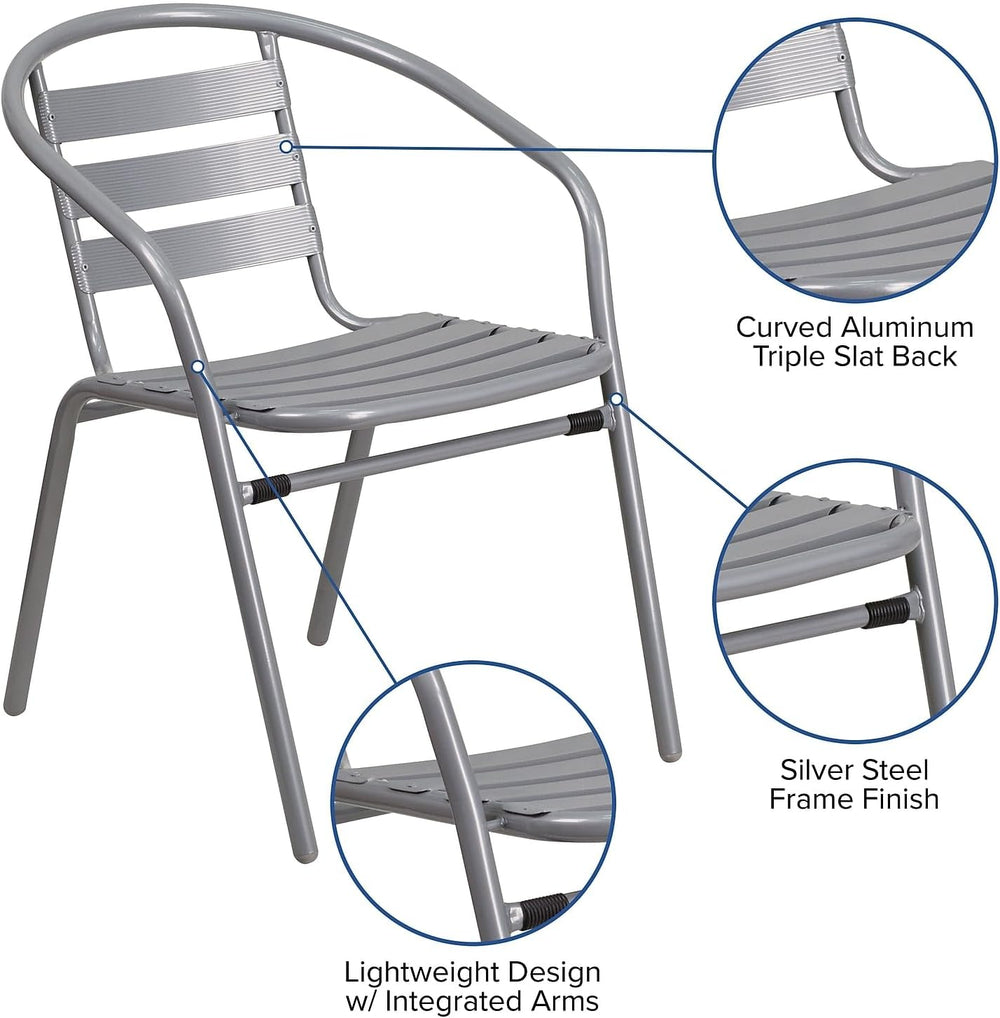Flash Furniture Lila Silver Metal Restaurant Stack Chair with Aluminum Slats