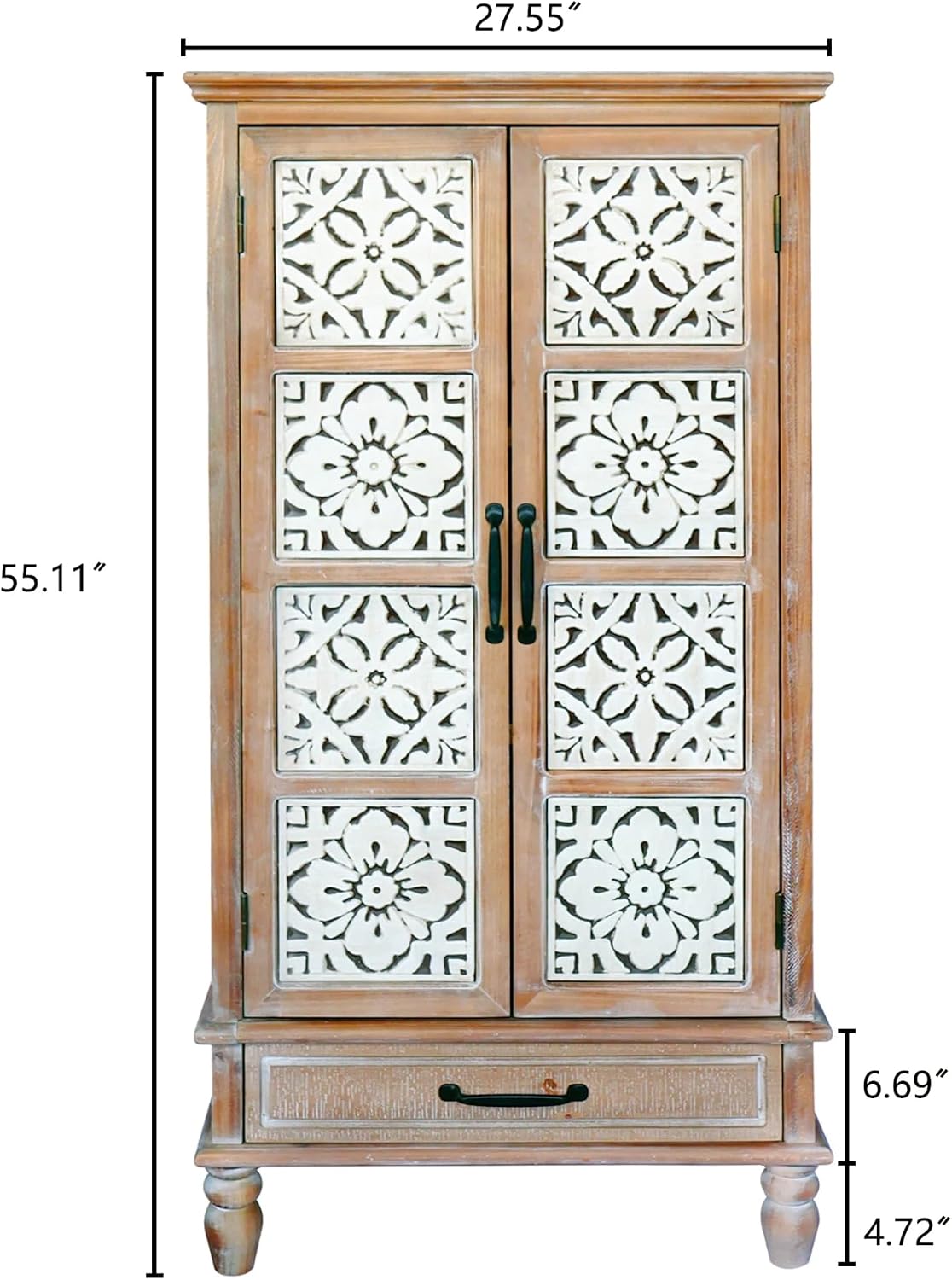 LKTART 55" Tall Carved Accent Cabinet,Solid Wood Sideboards Buffet Cabinet