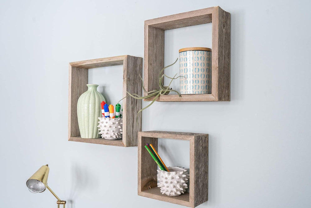 BARNWOODUSA Rustic Shelves, Square Floating Wood Box, Home Decor, Set