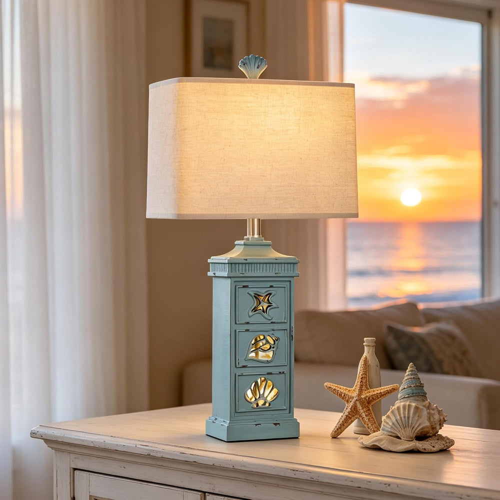 Hamucd Coastal Table Lamps for Living Room Bedroom Set of 2 with Nightlight
