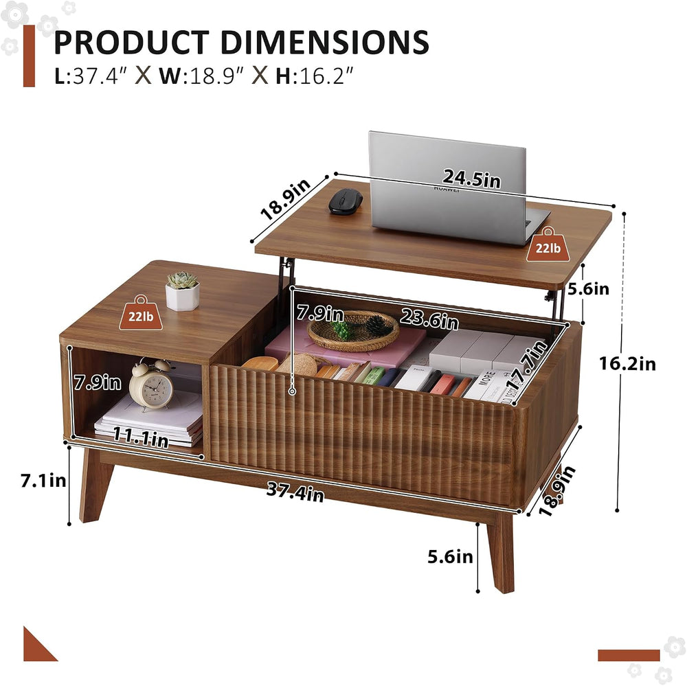 LYNCOHOME Fluted Lift Top Coffee Table with Storage, Modern Coffee Table for ...