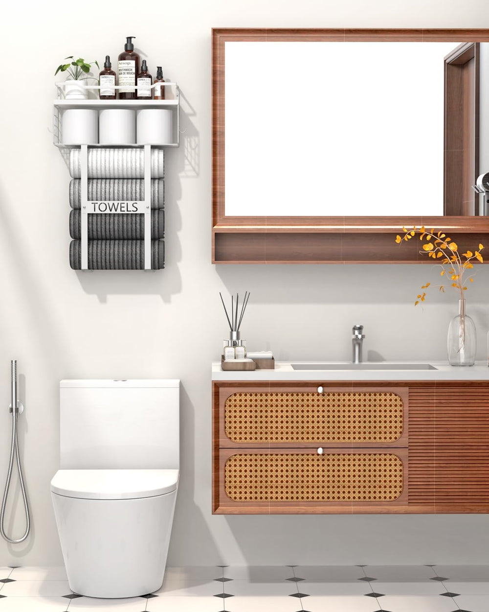 Towel Racks for Bathroom Wall Mounted - Bath Wall Towel Holder Set Above Toil...
