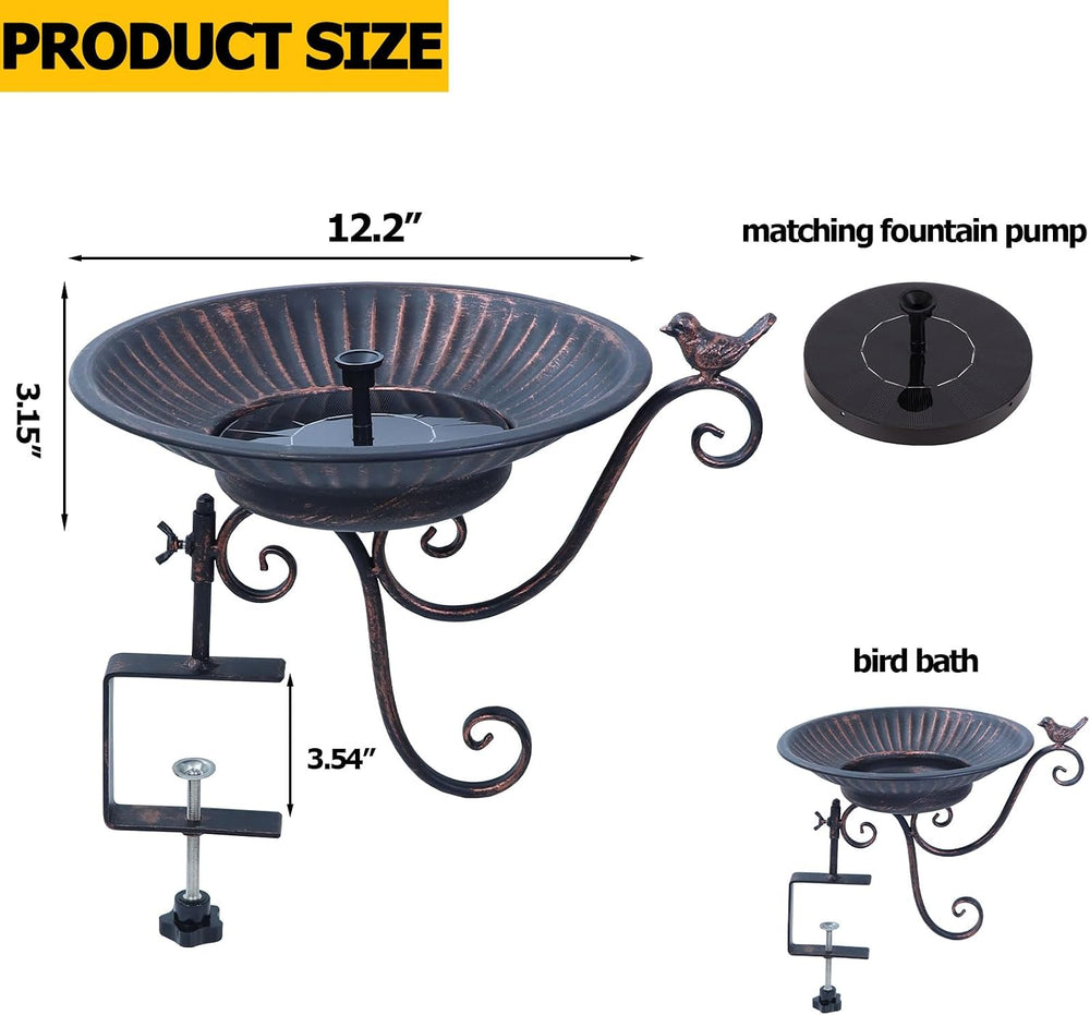 Solar Bird Bath,Deck Bird Bath with Solar Fountain,Deck Mounted Bird Bath