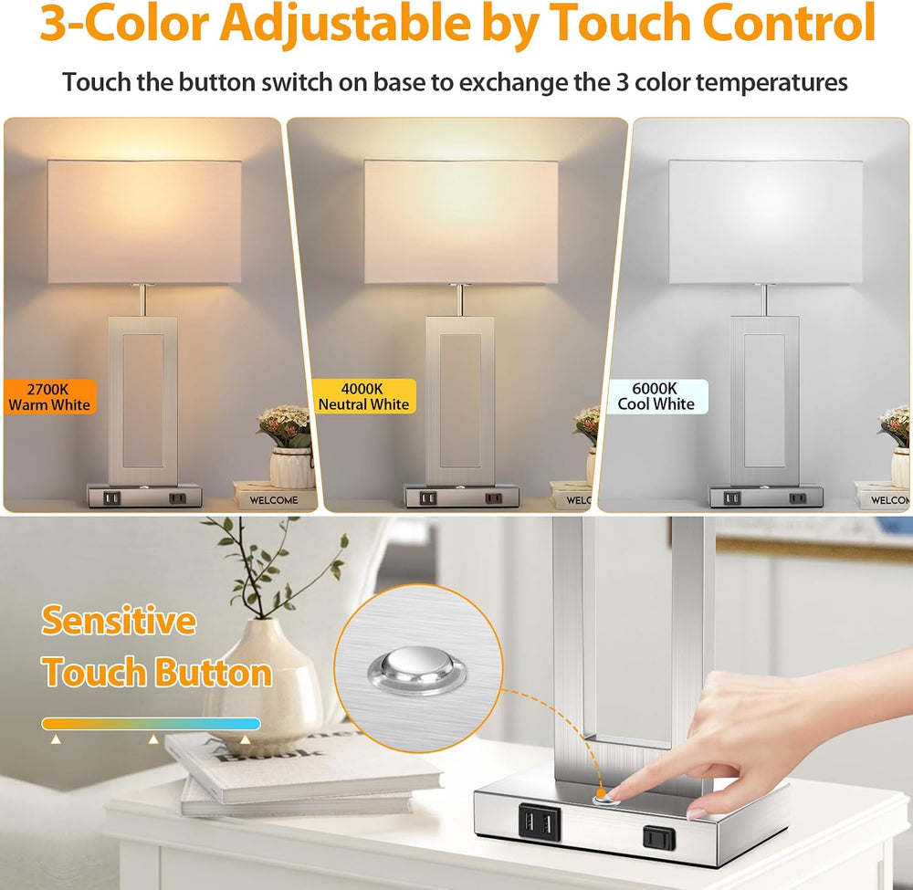 22’’ Touch Control Table Lamps Set of 2, 3 Color Temperatures Bedroom Bedside...