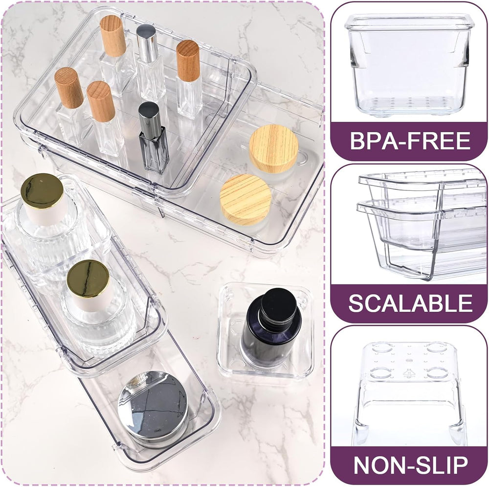 14 Pcs Adjustable Drawer Organizer, Clear Drawer Organizer Expendable