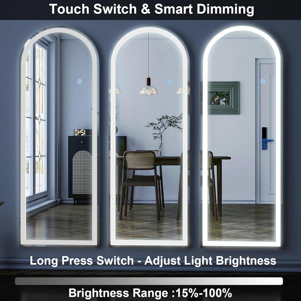 GLSLAND 20"x56" Arched Full Length Mirror LED Lighted Floor Standin...