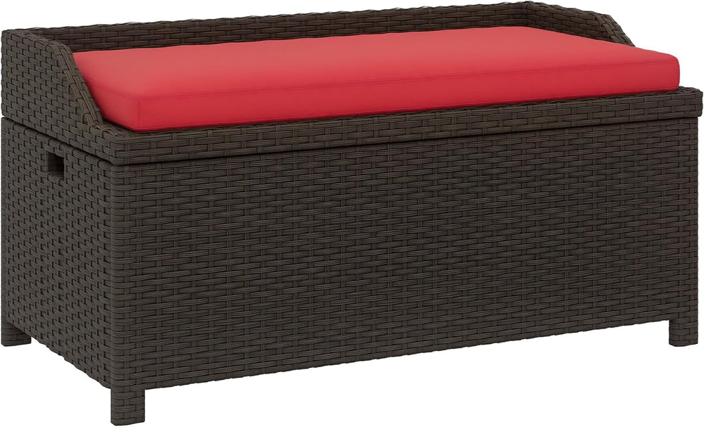 Outsunny 34 Gallon Outdoor Wicker Storage Bench Deck Box Red