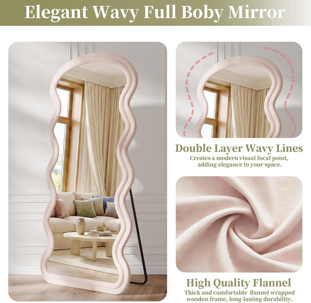 Koonmi 63“x24” Wavy Mirror Full Length, Flannel Full Body Mirror