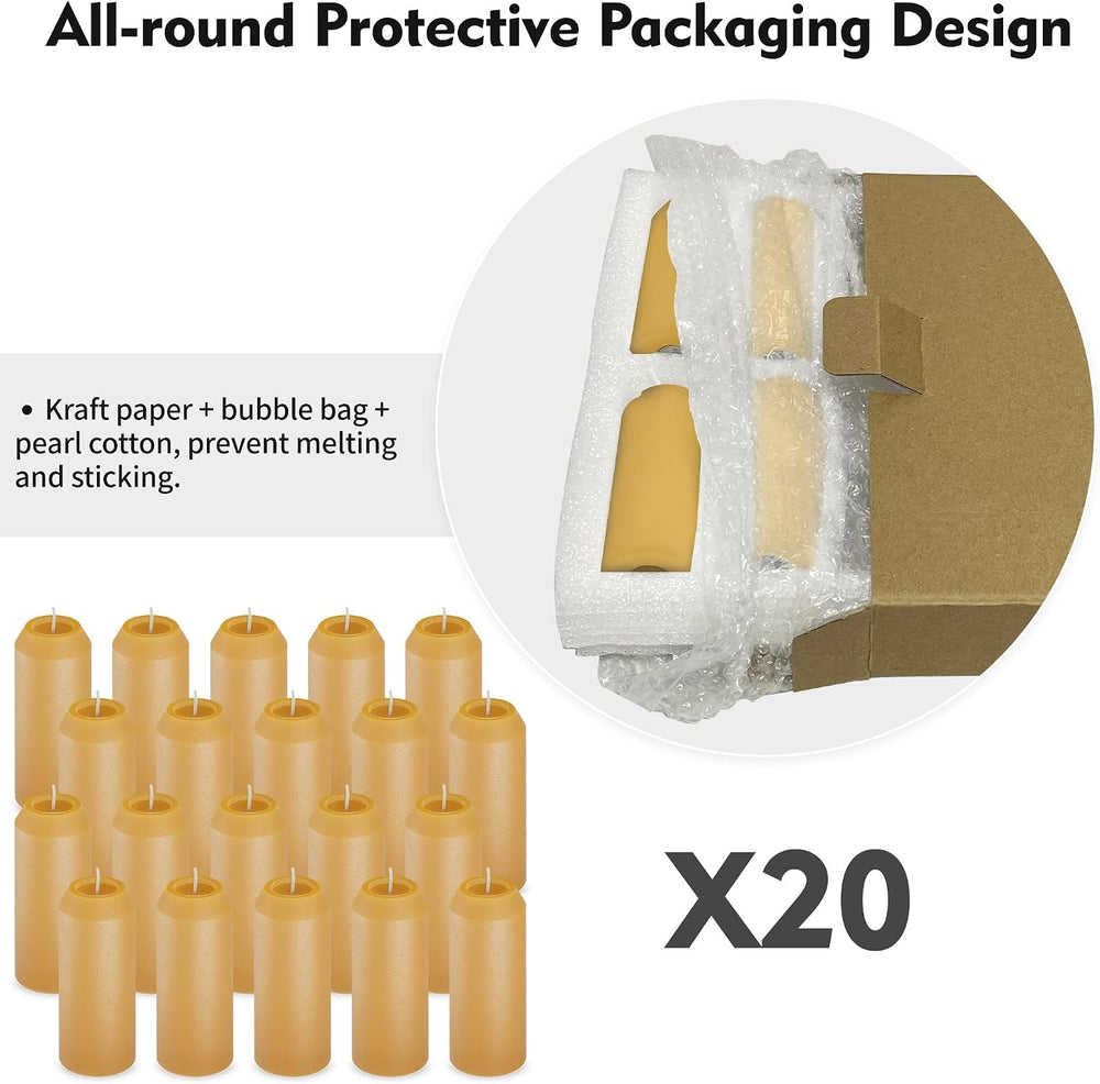 20Pack Natural Beeswax Candles, 15H+ Emergency Lantern Candles, 3.1 x 1.3