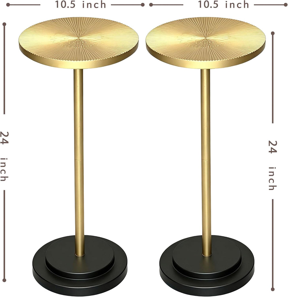 COVLON Drink Table Set of 2, Small Round Pedestal Side Table with Carved Top ...