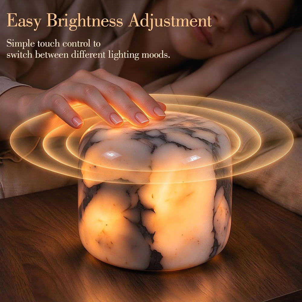 Black Marble Touch Table Lamp, Cordless Bedside Pat Dimmable Night Light