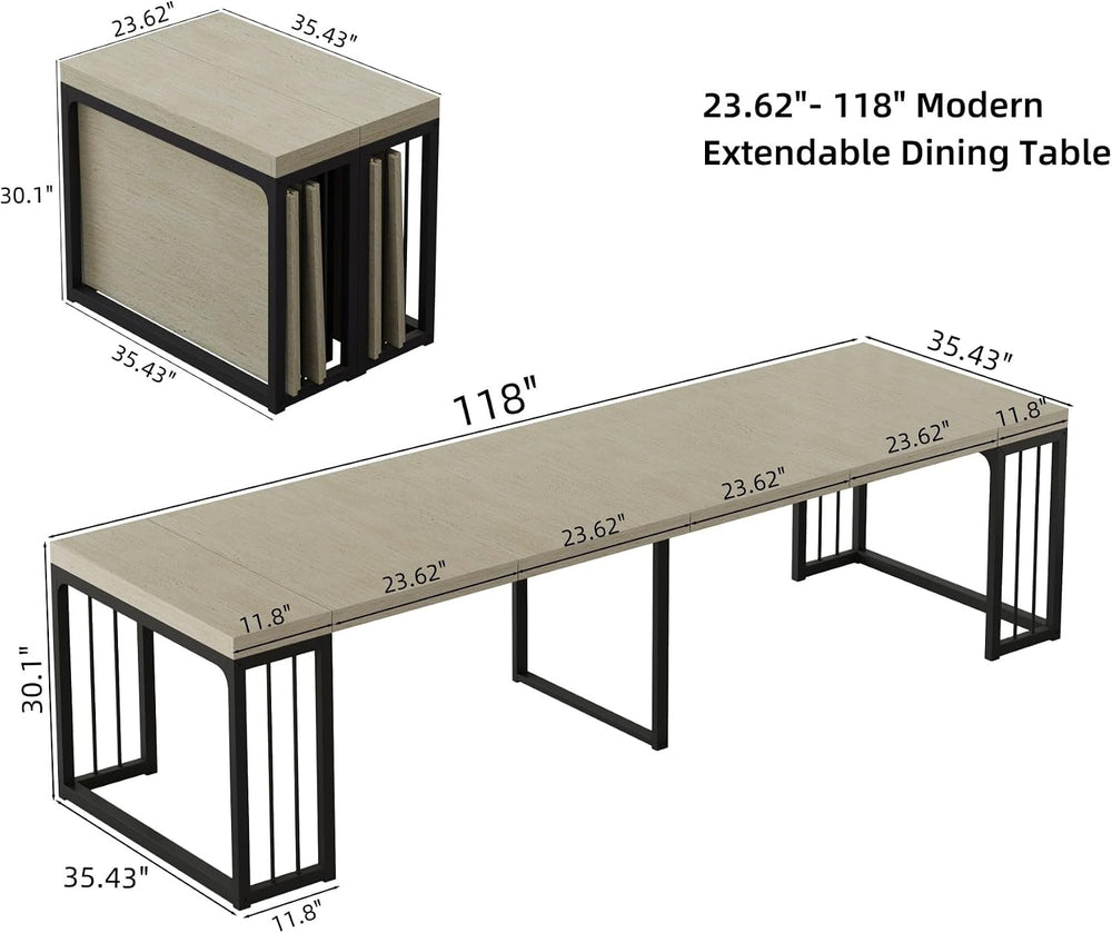 KEIKI 23.62" - 118" L Extendable Foldable Dining Room Table for 2-1...