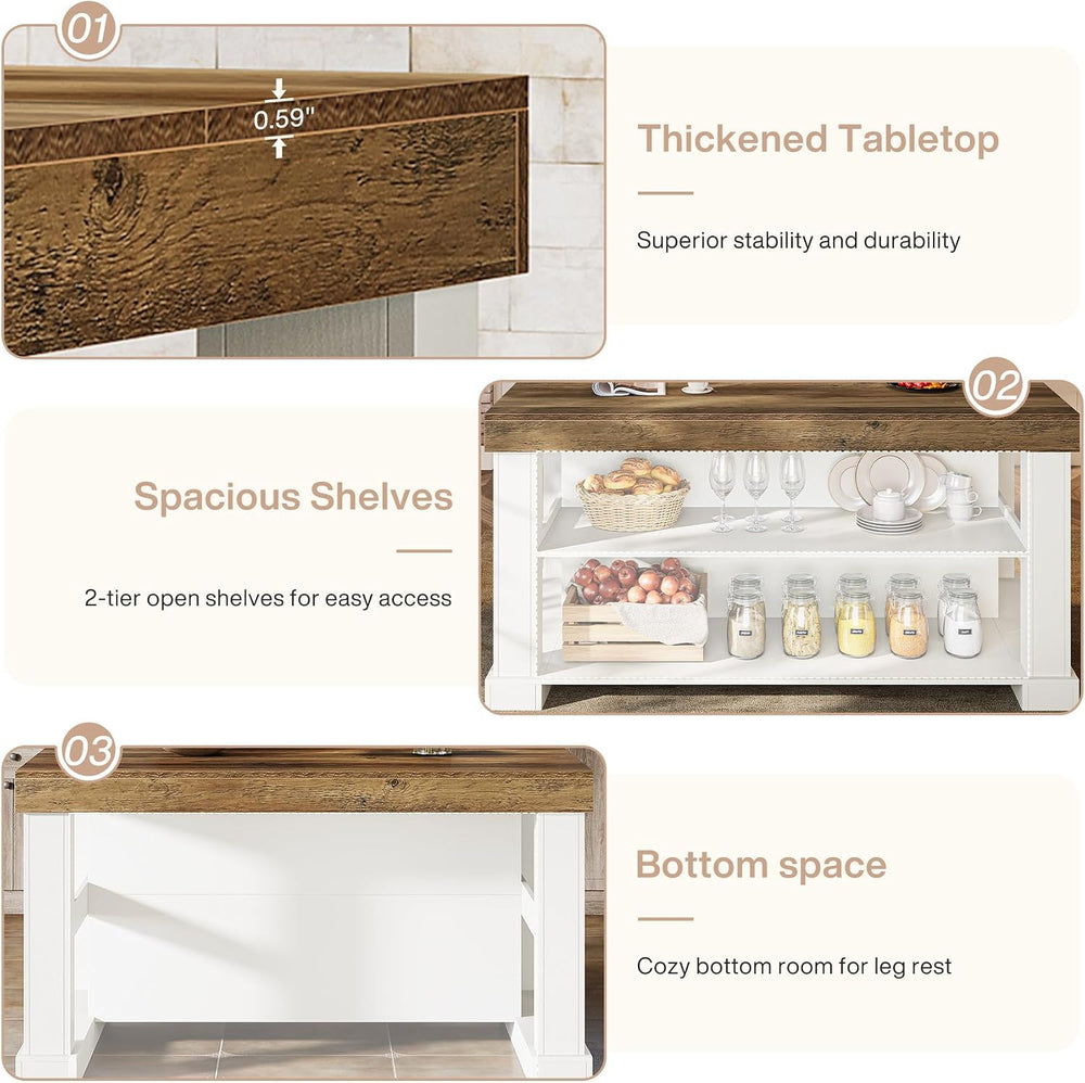 Tribesigns Kitchen Island with Storage, 55-Inch Farmhouse Stationary Island T...