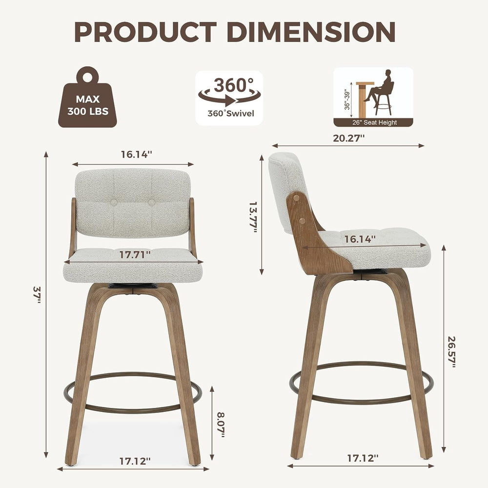 26" Swivel Boucle Counter Height Bar Stool, Open Back, Beige