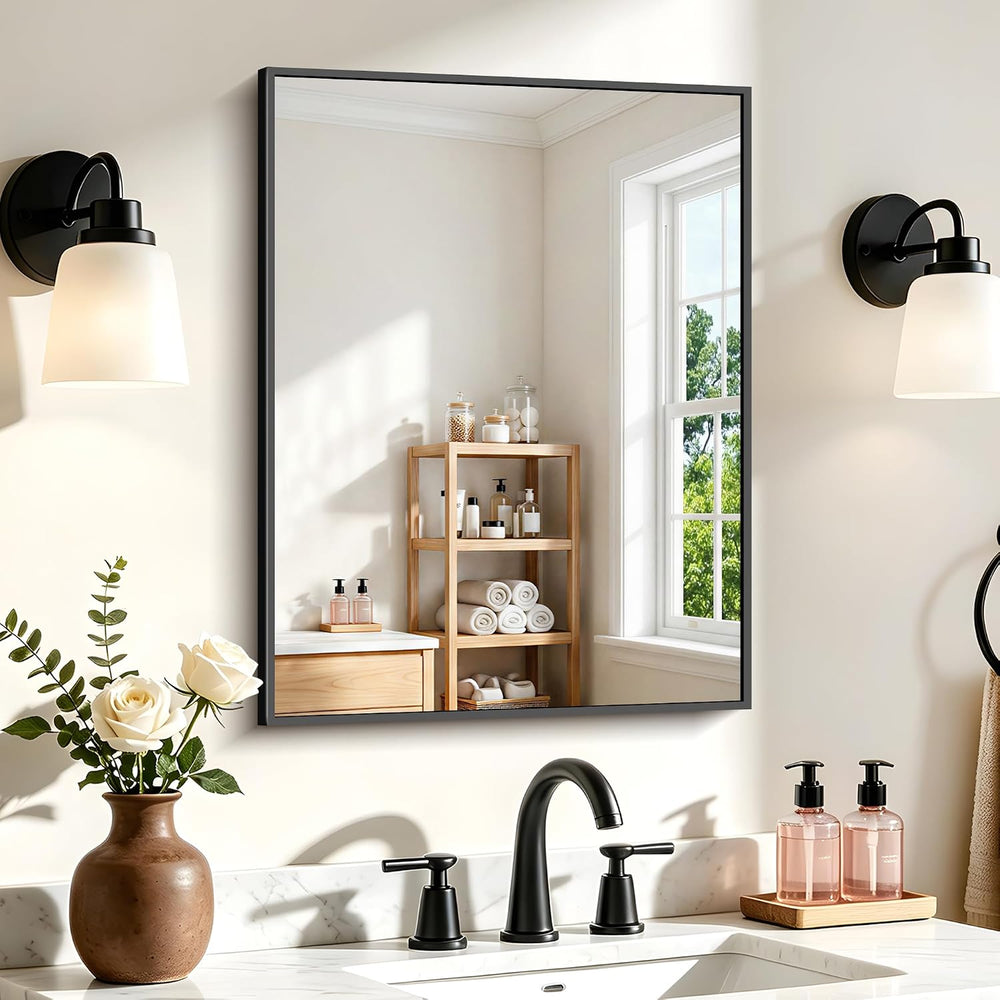 COFENY Black Bathroom Mirrors for Over Sink, 18x24 inch Rectangle Mirror