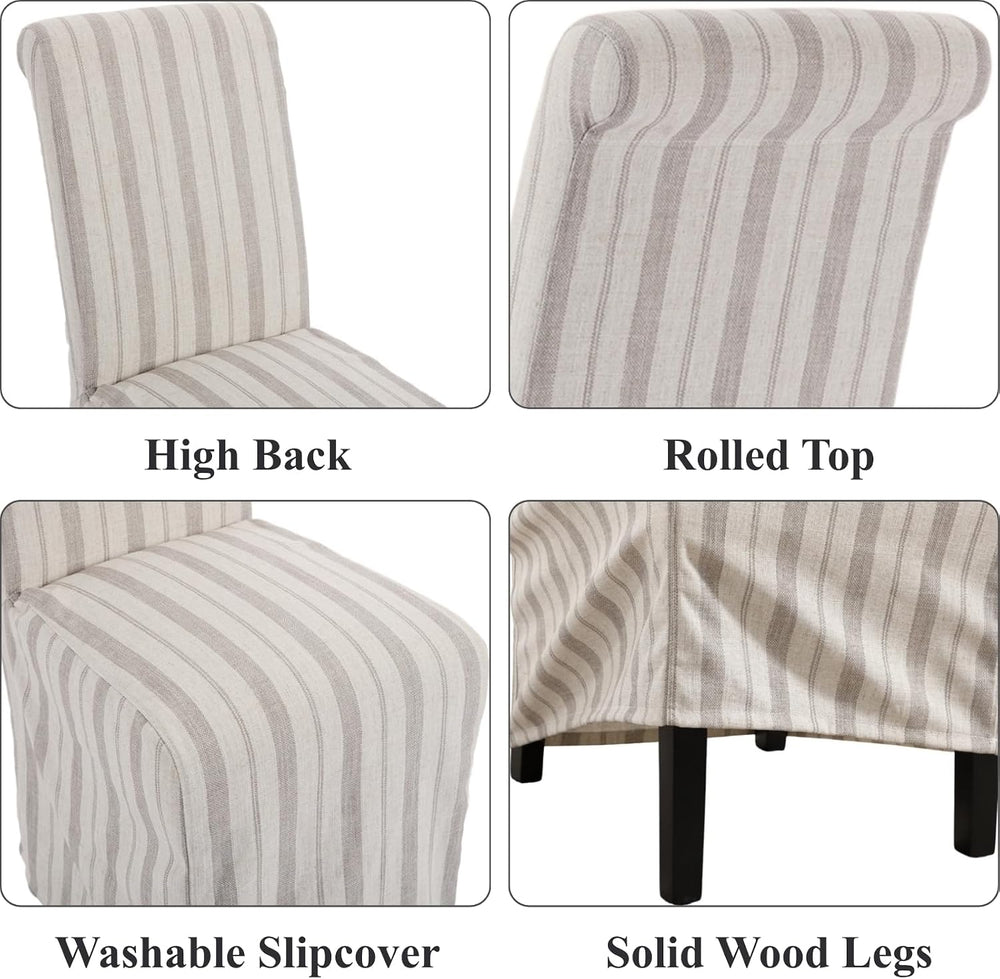 Upholstered Slipcovered Dining Chairs Set of 6, Khaki Stripe