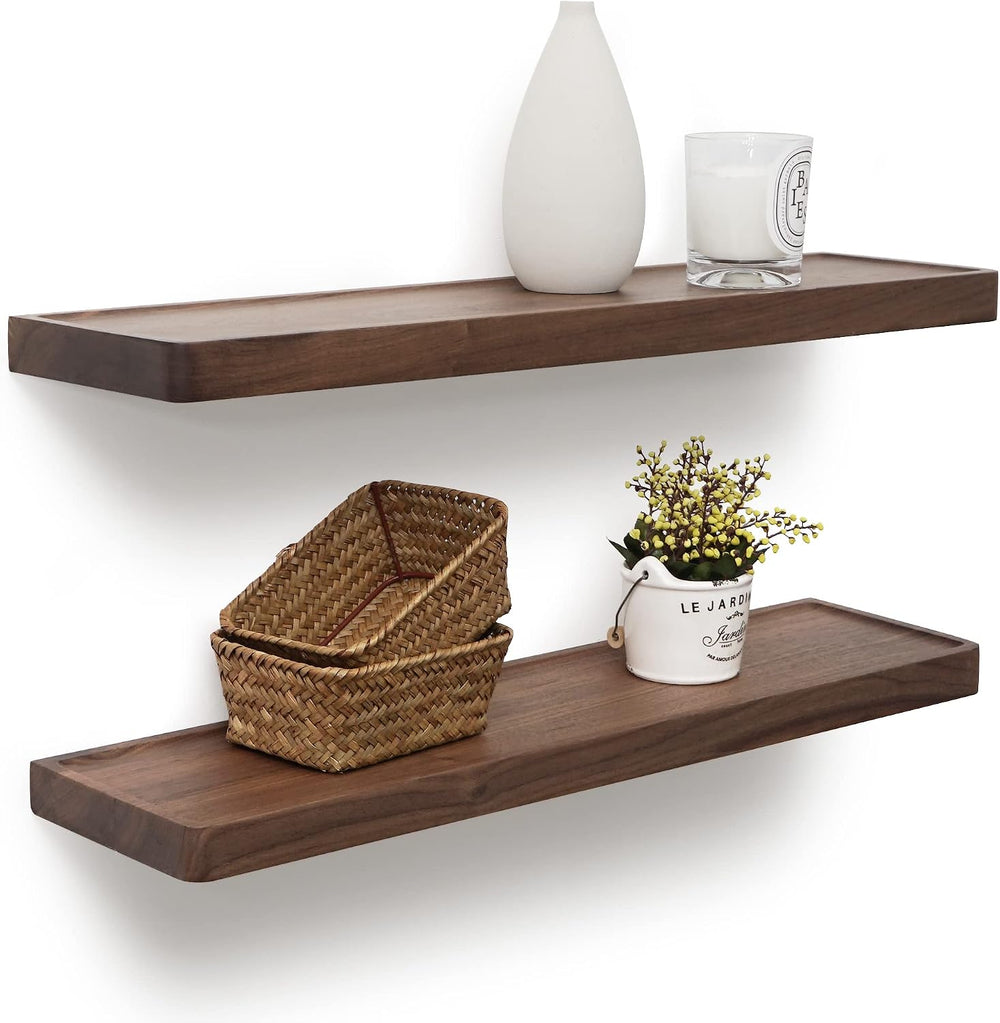 Axeman 24 Inch Solid Walnut Wood Floating Shelves, 6inch Deep Wall Shelves