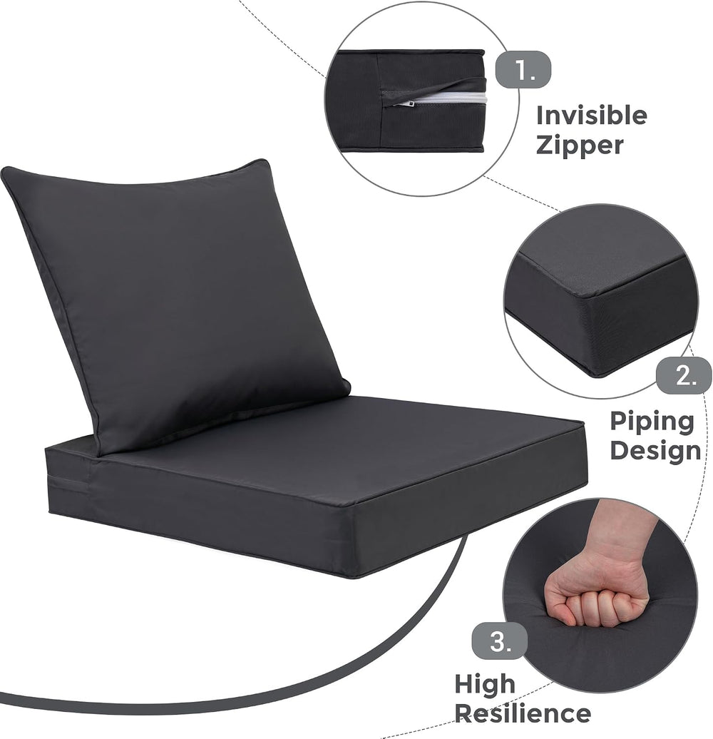 Outdoor Deep Seat Cushion Set, 24 x 24 Inch, Dark Grey