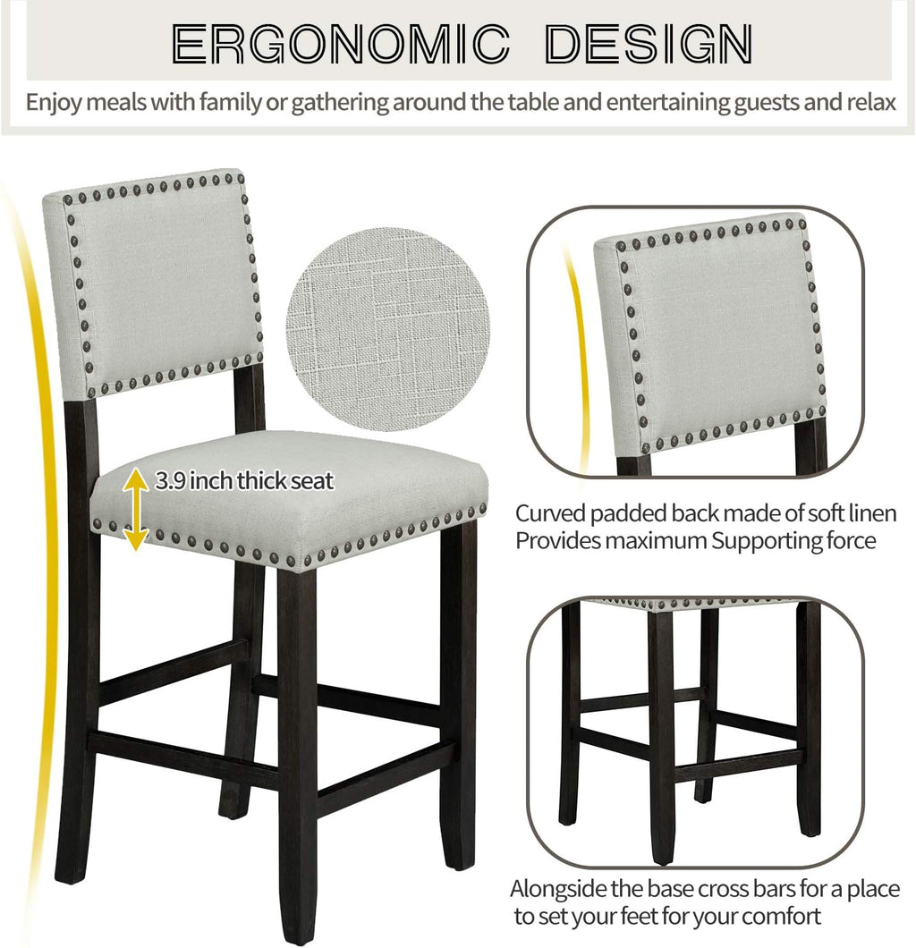 Harper & Bright Designs 5-Piece Counter Height Dining Set, Classic Elegant Table and 4 Chairs in Espresso and Beige