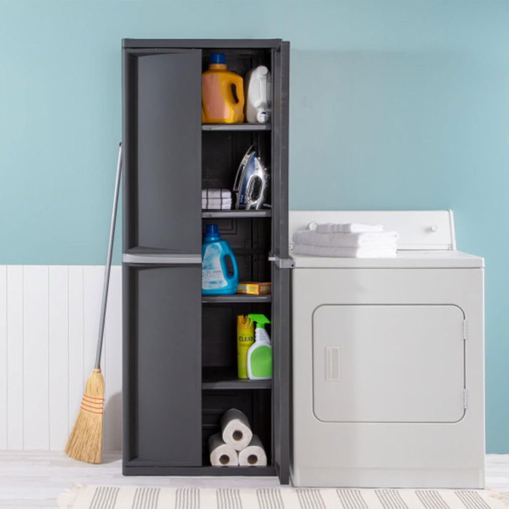 Sterilite 4 Shelf Cabinet, Lockable Utility Storage, Gray