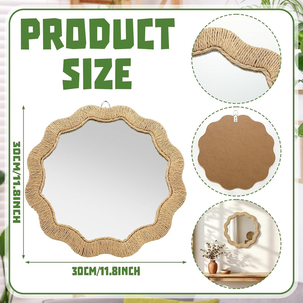 Junkin Boho Rattan Mirror for Bathroom, Circle, 11.8 x 11.8 in