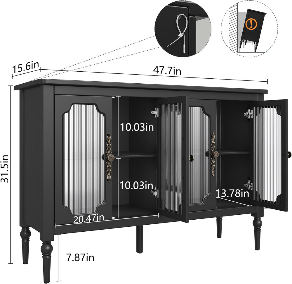 48" Sideboard Buffet Cabinet with Storage, Sideboard Cabinet,Black