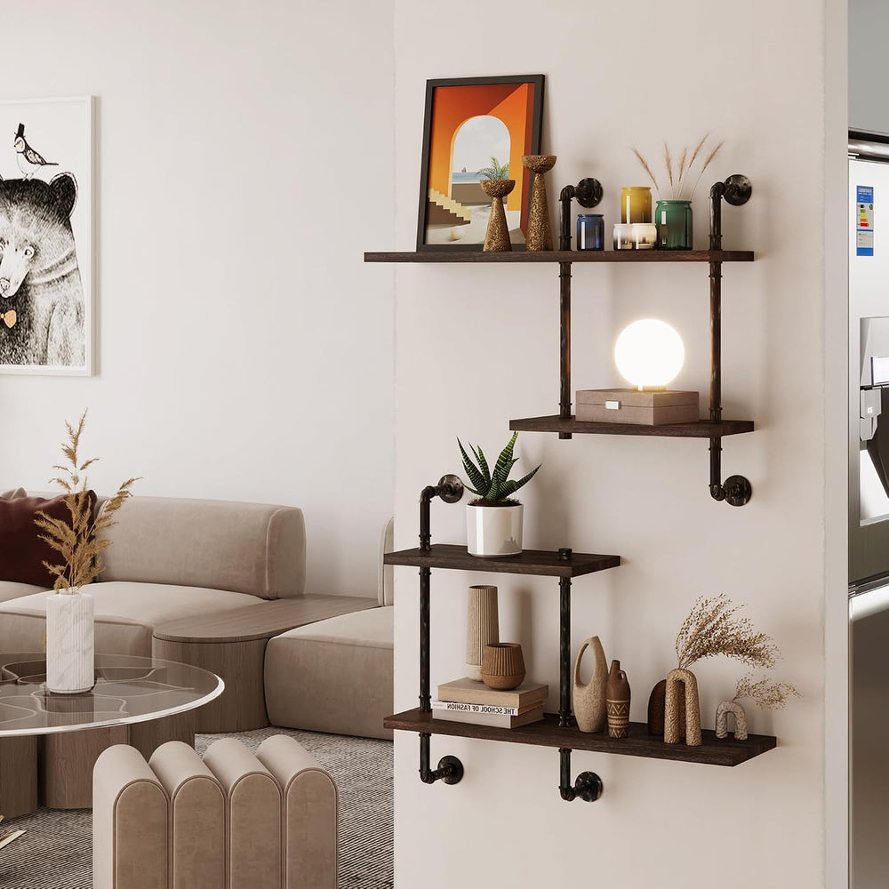 Industrial Pipe Shelving Wall Mounted, Rustic Floating Shelves Wall Shelf Uni...