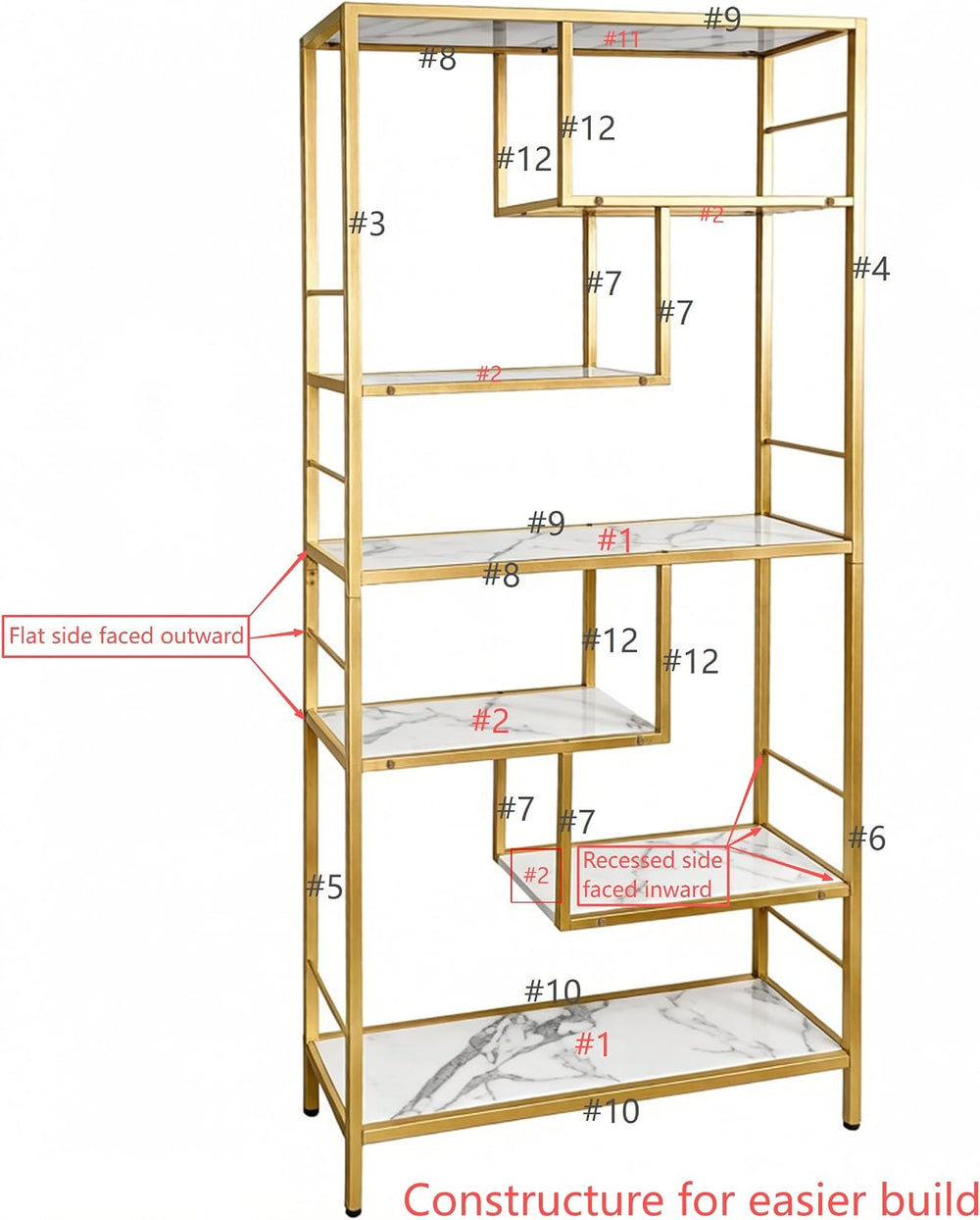 AT-VALY 6 Tier Bookcase Bookshelf, 72.4”Tall Modern Freestanding Bookshelf wi...