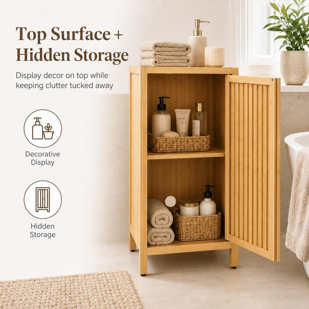 Bamboo Storage Cabinet, Freestanding Bathroom Floor Cabinet