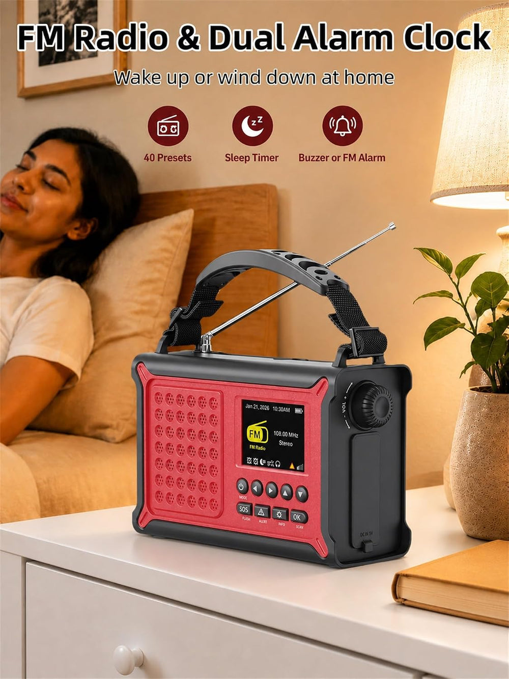 Mesqool S.A.M.E. NOAA Weather Alert Radio with Solar & Hand Crank Backup